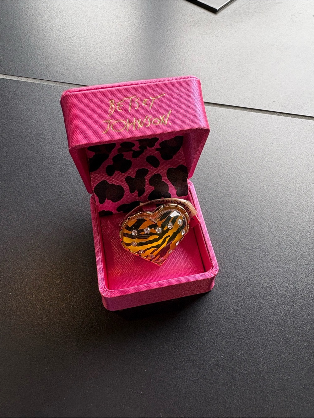 Betsey Johnson Gold & Black Zebra Heart Brooch
